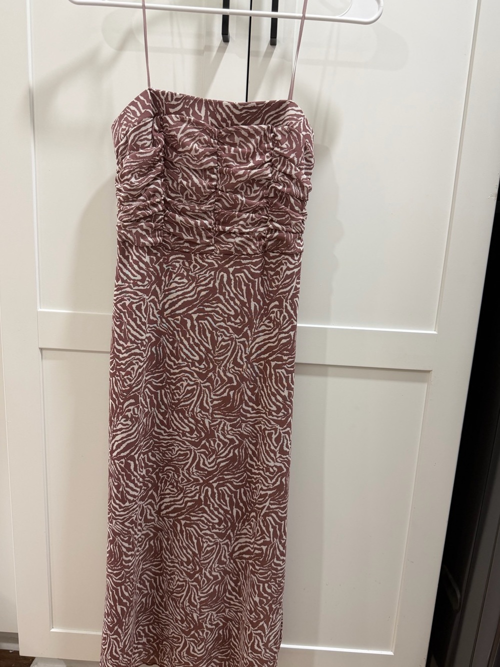 Strapless Ruched Bodice Maxi Dress - Dusty Rose Zebra